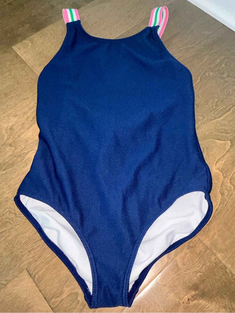 Boden Cross Back Swimsuit Girls Size 9/10Y Navy Blue One Piece 140cm